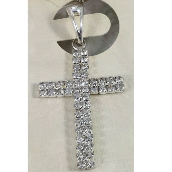 Silver Cross Jewelry - Sparkling Rhinestone Cross Pendant